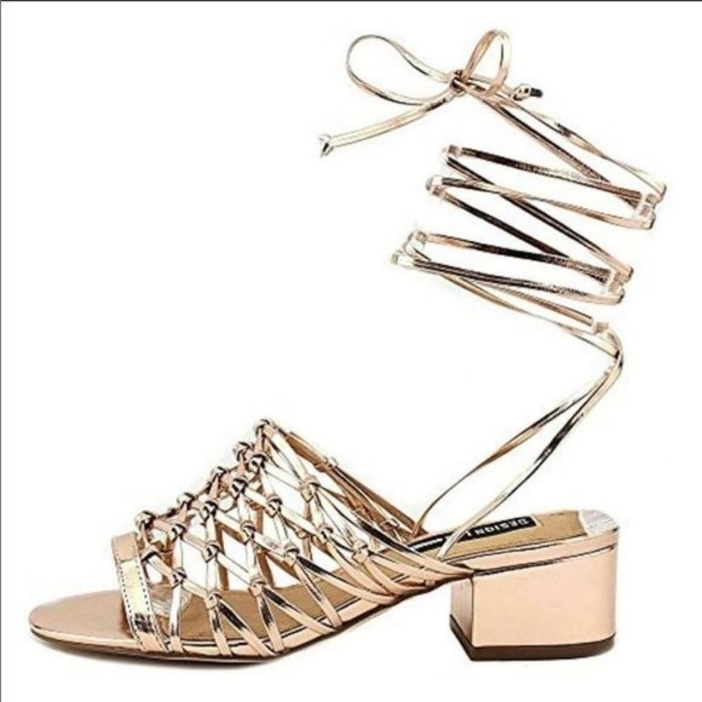 Design Lab Lord & Taylor mya rose gold wrap woven sandals size 6M